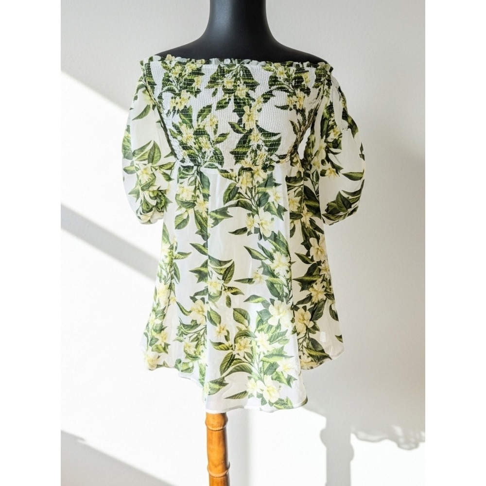 Betsey‎ Johnson White Floral Off Shoulder Smocked Dress - Size M